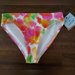 NWT Shade & Shore Women's Watercolor Floral High Leg Bikini Bottom - Size XS
